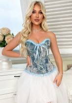 Women's Painting Style Ruffled Lace-Up Shaping Corset