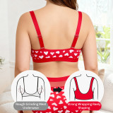 Women's Sexy Heart Print Plus Size Wireless Bra Set