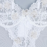Women Sexy Floral Embroidered White Flower Lace Sexy Lingerie Two-Piece Set