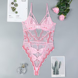 Women Sexy Bow Print Hollow-Out V-Neck Bodycon Bodysuit Sexy Lingerie