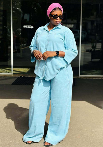 Women's Plus Size Casual Long Sleeve Turndown Collar African Two-Piece Pants Set