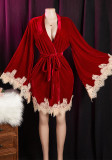 Women's Velvet Lace Patchwork Robe Nightdress