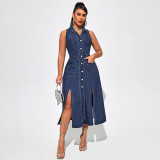 Women's Sleeveless Slit Slim Waist Denim Dress