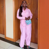 Women's Chic Trendy Solid Color Asymmetric Turndown Collar African Two-Piece Pants Set