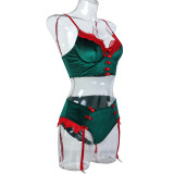 Women Christmas Red Lace Patchwork Sexy Velvet Camisole Sexy Lingerie Two-Piece Set