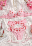 Women's Lips Print Lace See-Through Bra & Hollow Panty Lingerie Set