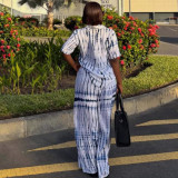 Women's Plus Size Casual Tie-Dye Turndown Collar African Two-Piece Pants Set