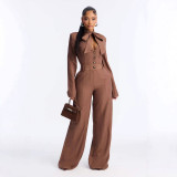 Women's Elegant Style Lace-Up Bow Wide-Leg Jumpsuit