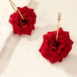 Women Elegant Holidays Rose Hoop Earrings