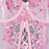 Women Embroidered Floral Slit Lace-Up Sexy Lingerie Two-Piece Set