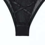 Women Sexy Lace Halter Neck Patchwork See-Through Bodysuit