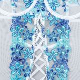 Women Embroidered Floral Slit Lace-Up Sexy Lingerie Two-Piece Set