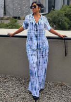 Women's Plus Size Casual Tie-Dye Turndown Collar African Two-Piece Pants Set