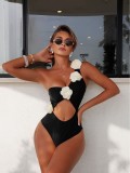 Women's Fashion Sexy Solid Color Cutout One-Piece Swimsuit