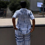 Women's Plus Size Casual Tie-Dye Turndown Collar African Two-Piece Pants Set