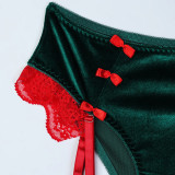 Women Christmas Red Lace Patchwork Sexy Velvet Camisole Sexy Lingerie Two-Piece Set