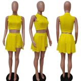 Women Summer Sleeveless Button-Up Top and Shorts Skirt Two-Piece Set