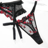 Women Floral Embroidered Mesh Patchwork Polka Dot Ruffled Lace Four-Piece Set