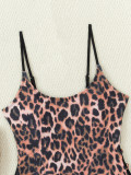 Women's Leopard Print U-Neck Side Lace-Up Tankini Swimsuit