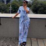 Women's Plus Size Casual Tie-Dye Turndown Collar African Two-Piece Pants Set