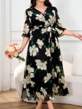 Plus Size Women Spring/Autumn Elegant Patchwork Dress