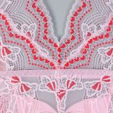 Women Sexy Bow Print Hollow-Out V-Neck Bodycon Bodysuit Sexy Lingerie
