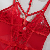 Women Sexy Lace Halter Neck Patchwork See-Through Bodysuit