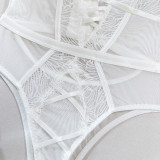 Women Sexy Lace Halter Neck Patchwork See-Through Bodysuit