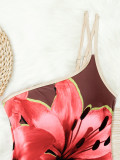 Summer Women's Floral Print One-Shoulder Low Back One-Piece Swimsuit