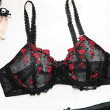 Women Floral Embroidered Mesh Patchwork Polka Dot Ruffled Lace Four-Piece Set