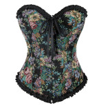 Women's Painting Style Ruffled Lace-Up Shaping Corset