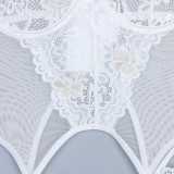Women Sexy Floral Embroidered White Flower Lace Sexy Lingerie Two-Piece Set