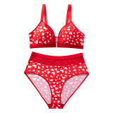 Women's Sexy Heart Print Plus Size Wireless Bra Set