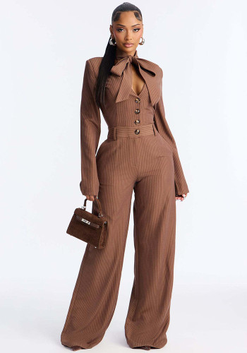 Women's Elegant Style Lace-Up Bow Wide-Leg Jumpsuit