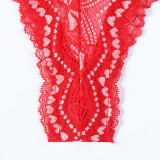 Women Sexy Bow Print Hollow-Out V-Neck Bodycon Bodysuit Sexy Lingerie