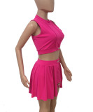 Women Summer Sleeveless Button-Up Top and Shorts Skirt Two-Piece Set