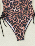 Women's Leopard Print U-Neck Side Lace-Up Tankini Swimsuit