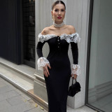 Women's Chic Sexy Off-Shoulder Lace Patchwork Bodycon Long Dress