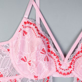 Women Sexy Bow Print Hollow-Out V-Neck Bodycon Bodysuit Sexy Lingerie