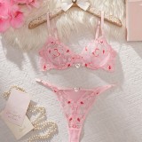 Women's Valentine Heart Print Lace Underwire Push-Up Bikini Lingerie Set