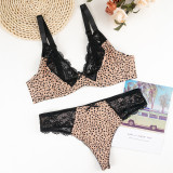 Women's Sexy Leopard Print Plus Size Lace Bra Set