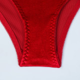 Women Christmas Red Lace Patchwork Sexy Velvet Camisole Sexy Lingerie Two-Piece Set