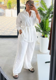 Women's Chic Plus Size Solid Color Lace-Up African Two-Piece Pants Set