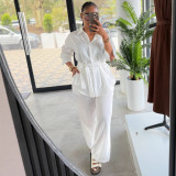 Women's Chic Plus Size Solid Color Lace-Up African Two-Piece Pants Set