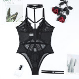 Women Sexy Lace Halter Neck Patchwork See-Through Bodysuit