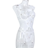 Women Sexy Floral Embroidered White Flower Lace Sexy Lingerie Two-Piece Set
