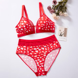 Women's Sexy Heart Print Plus Size Wireless Bra Set