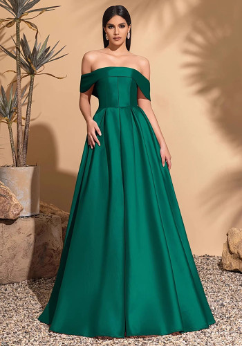 Women's Sexy Elegant Satin Off-Shoulder Bridesmaid Evening Dress