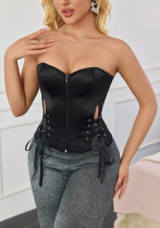 Women's Satin Punk Style Lace-Up Zipper Strapless Corset Vest