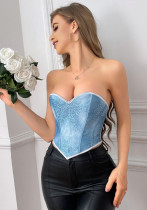 Summer Women's Sexy Outdoor Heart-Shaped Blue Sequin Corset Top